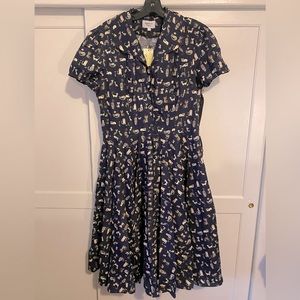 Navy Cat Pattern Cotten Dress